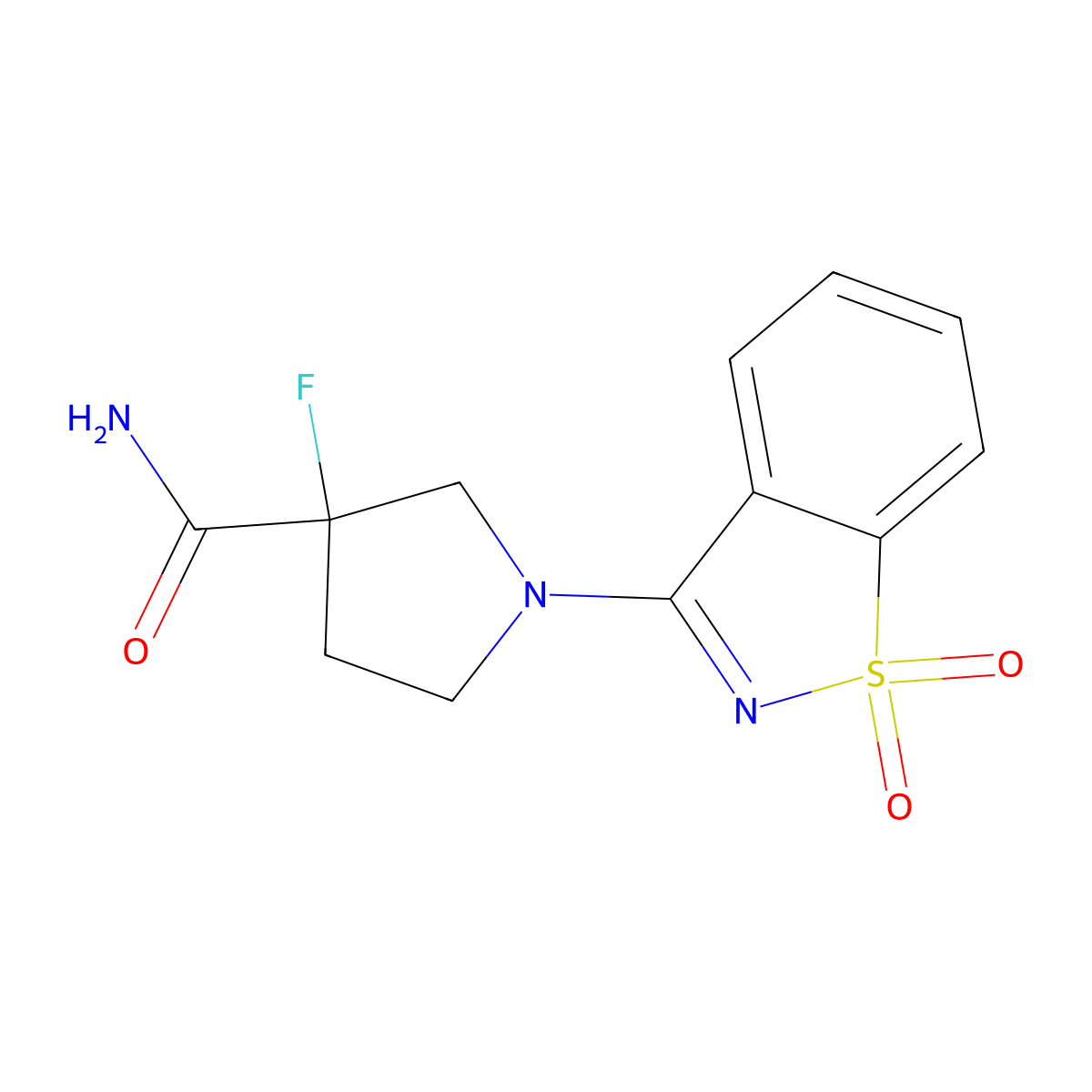 1-(1,1-Dioxo-1lambda6,2-benzothiazol-3-yl)-3-fluoropyrrolidine-3-carboxamide molecular structure, CAS 2415522-73-3
