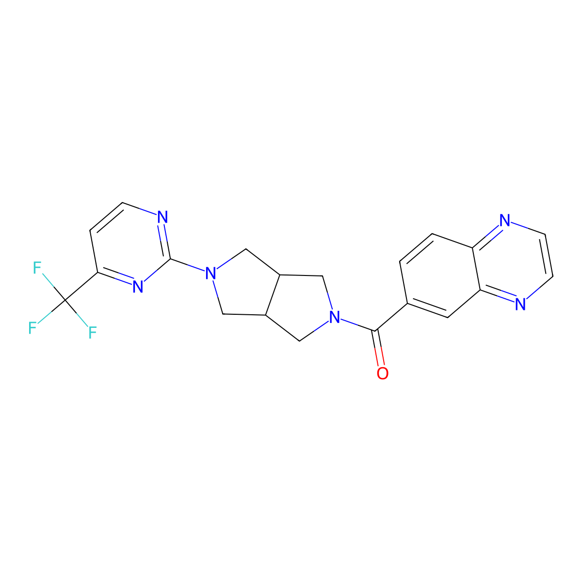 6-{5-[4-(Trifluoromethyl)pyrimidin-2-yl]-octahydropyrrolo[3,4-c]pyrrole-2-carbonyl}quinoxaline molecular structure, CAS 2415522-75-5