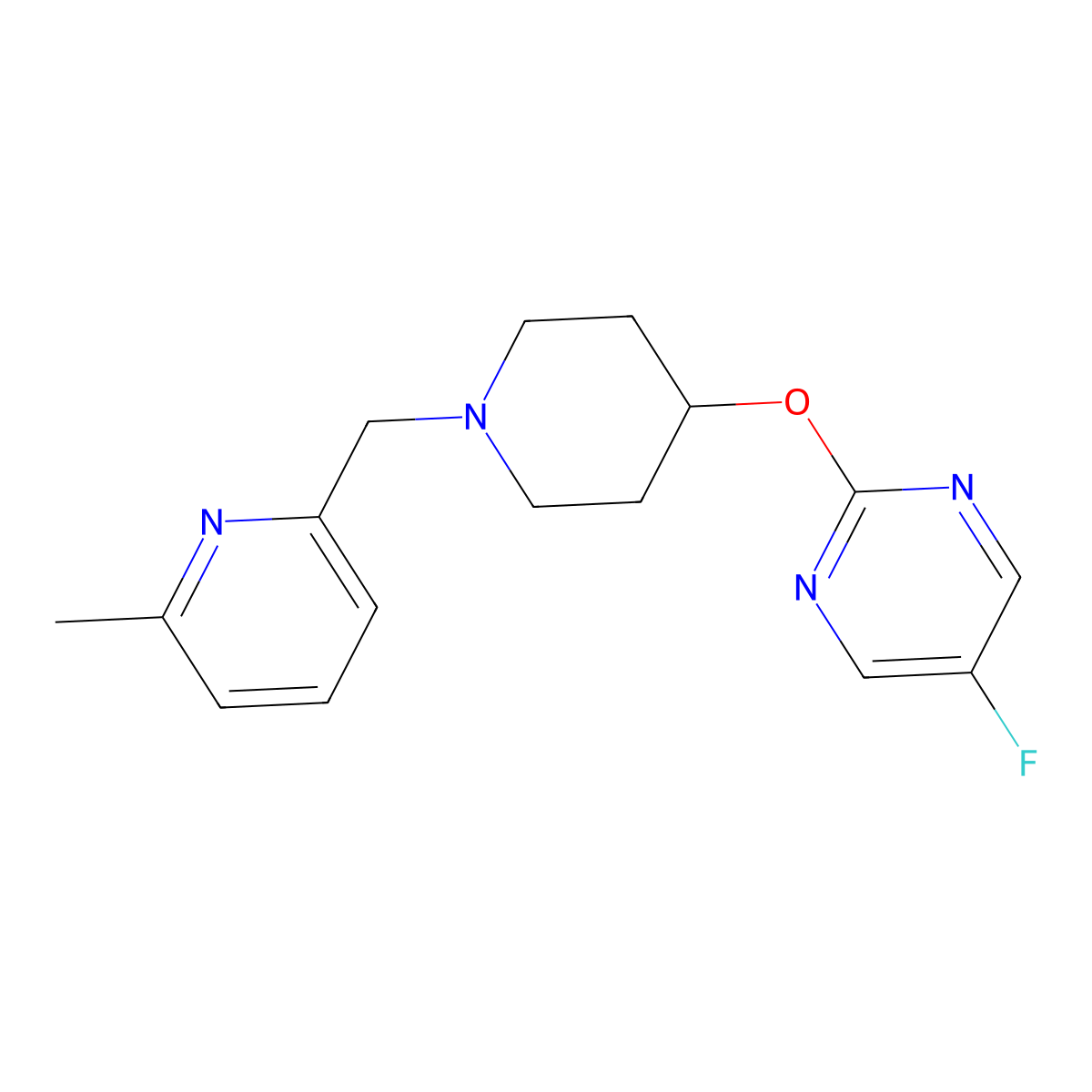 5-Fluoro-2-({1-[(6-methylpyridin-2-yl)methyl]piperidin-4-yl}oxy)pyrimidine molecular structure, CAS 2415522-78-8