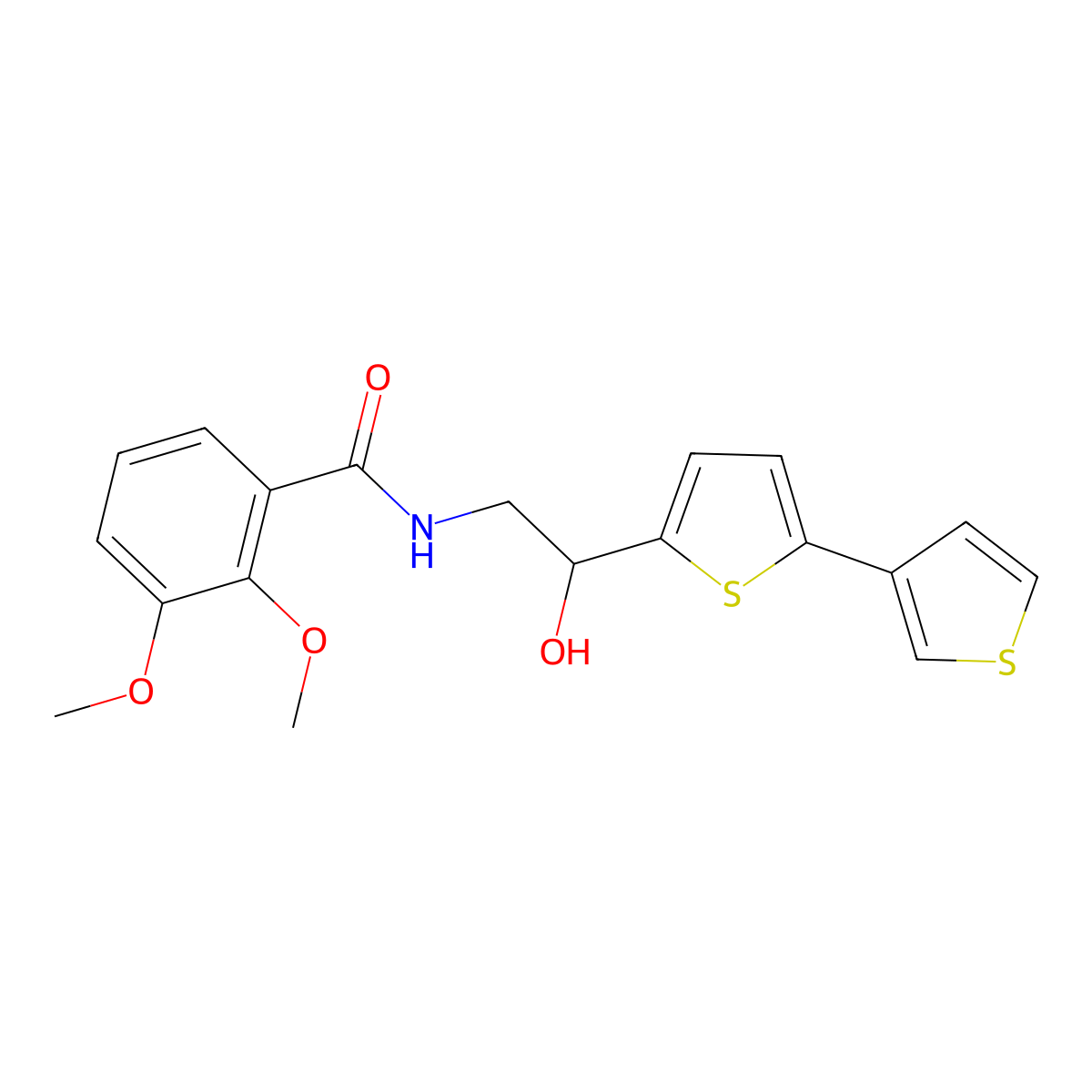N-(2-{[2,3'-bithiophene]-5-yl}-2-hydroxyethyl)-2,3-dimethoxybenzamide molecular structure, CAS 2415522-80-2