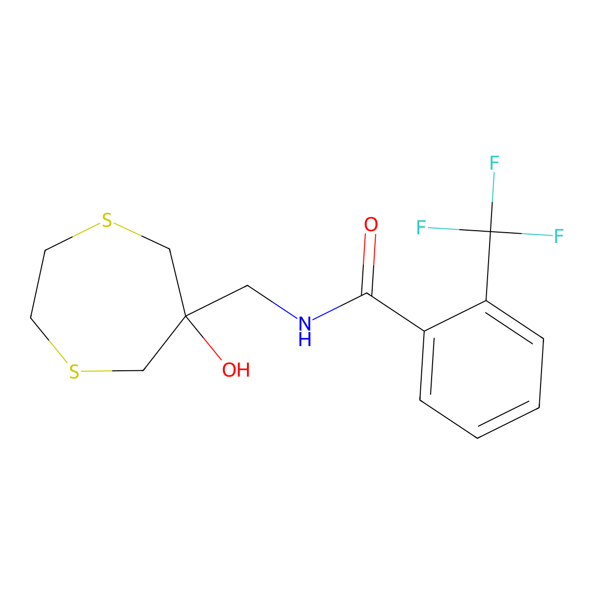 N-[(6-Hydroxy-1,4-dithiepan-6-yl)methyl]-2-(trifluoromethyl)benzamide molecular structure, CAS 2415522-85-7