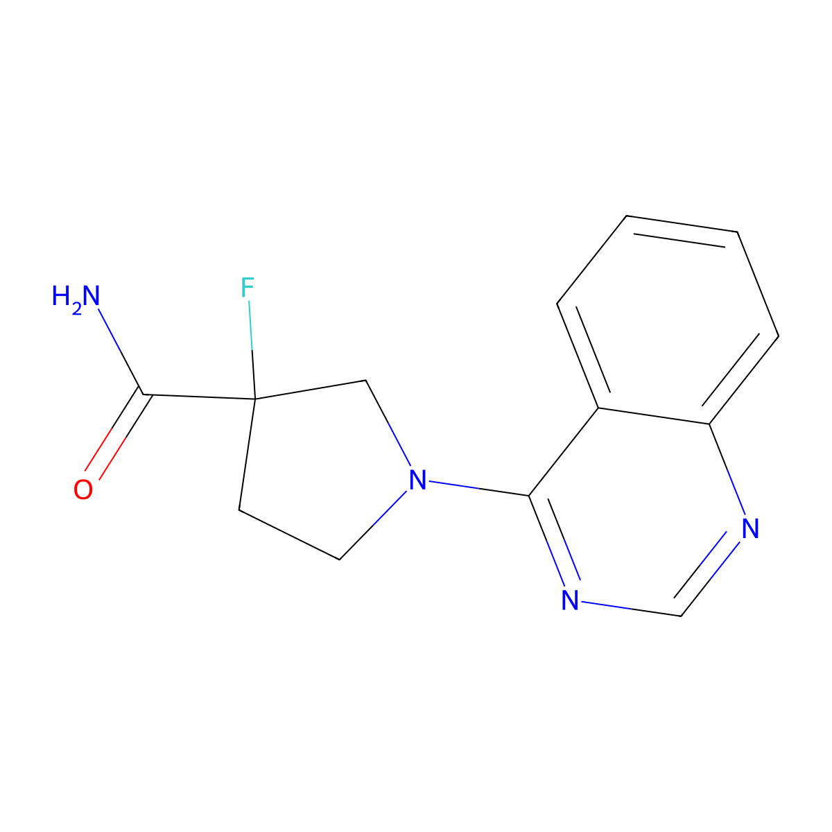 3-Fluoro-1-(quinazolin-4-yl)pyrrolidine-3-carboxamide molecular structure, CAS 2415522-86-8