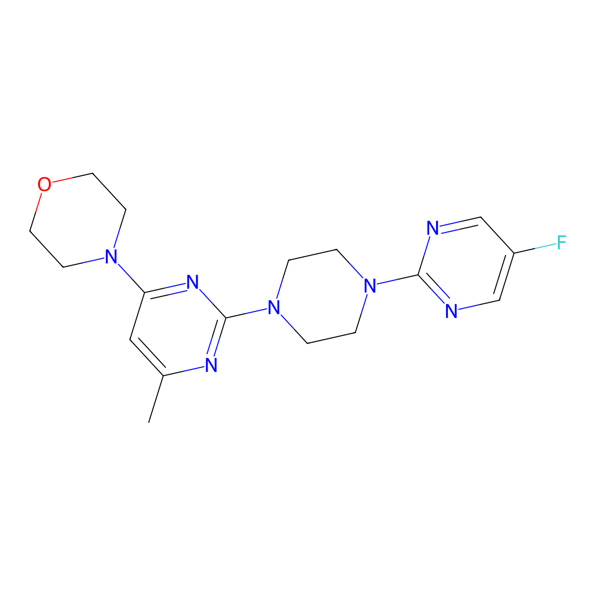 4-{2-[4-(5-Fluoropyrimidin-2-yl)piperazin-1-yl]-6-methylpyrimidin-4-yl}morpholine molecular structure, CAS 2415522-87-9