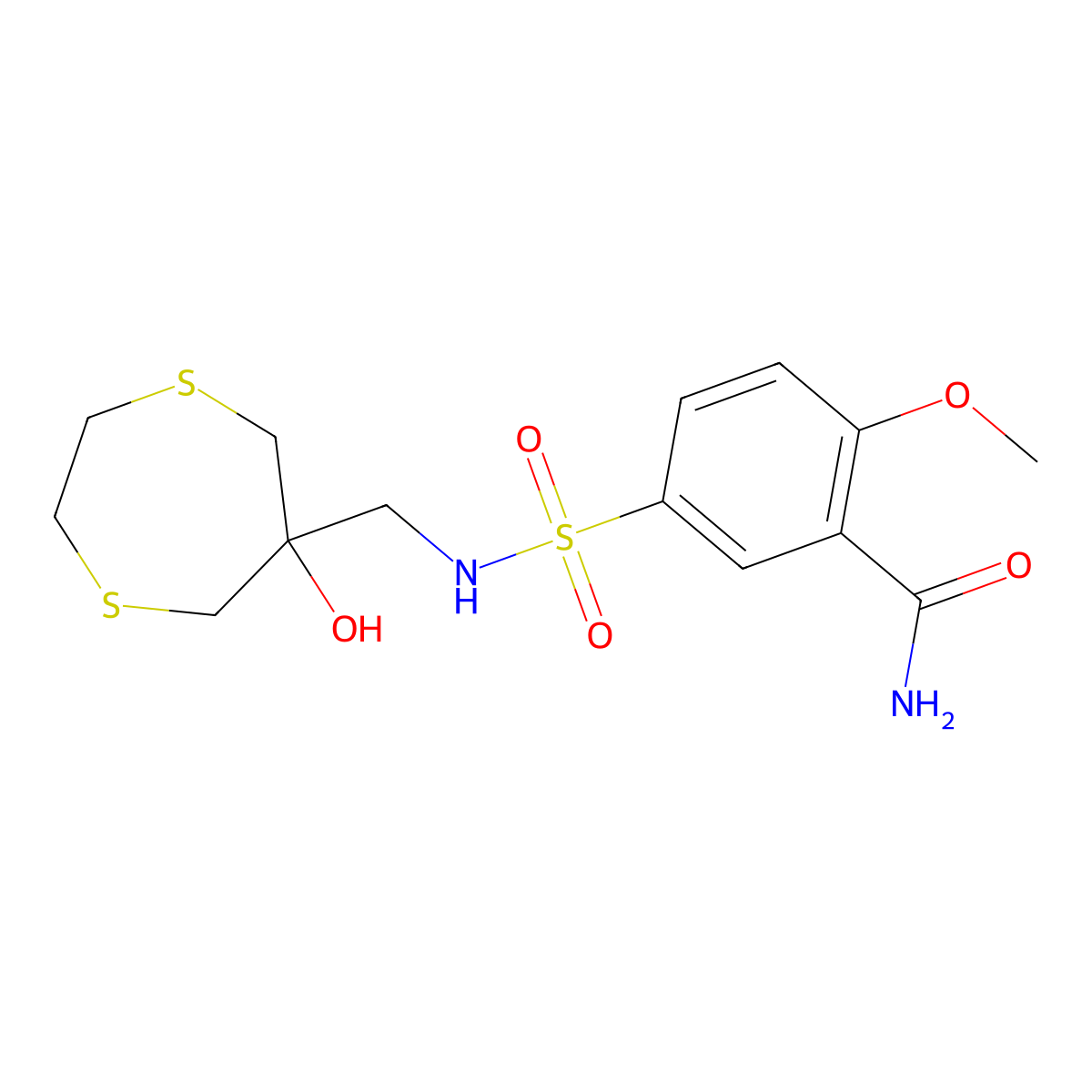 5-{[(6-Hydroxy-1,4-dithiepan-6-yl)methyl]sulfamoyl}-2-methoxybenzamide molecular structure, CAS 2415522-88-0