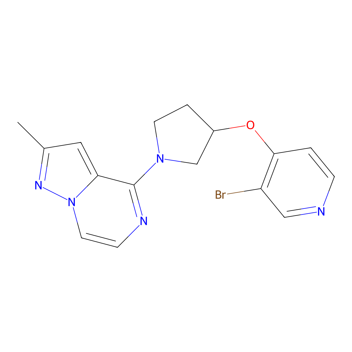 3-Bromo-4-[(1-{2-methylpyrazolo[1,5-a]pyrazin-4-yl}pyrrolidin-3-yl)oxy]pyridine molecular structure, CAS 2415522-90-4