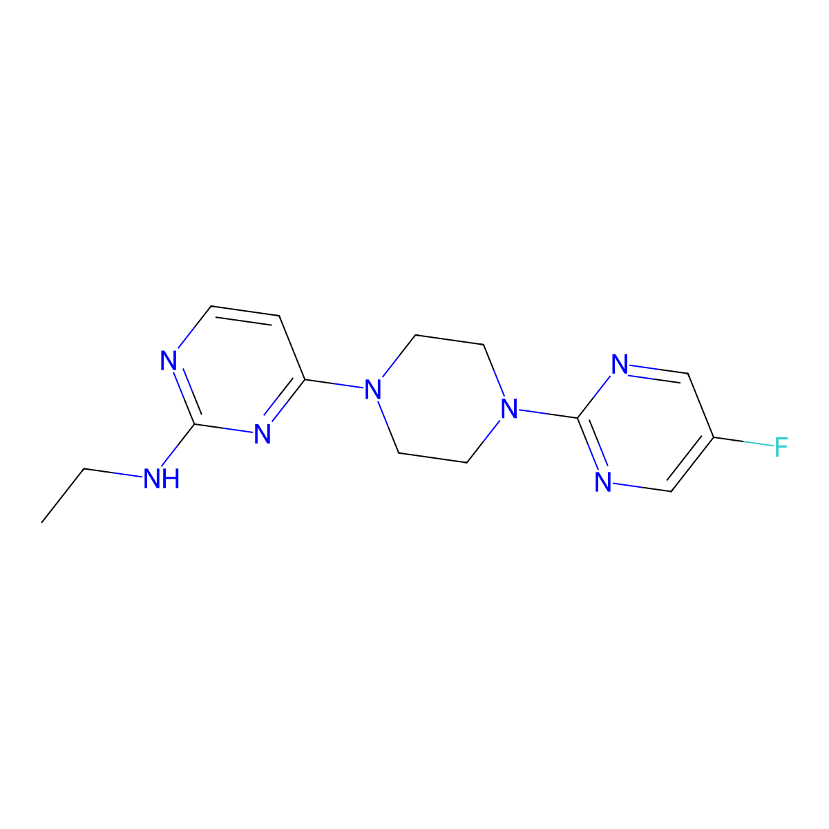N-ethyl-4-[4-(5-fluoropyrimidin-2-yl)piperazin-1-yl]pyrimidin-2-amine molecular structure, CAS 2415522-92-6