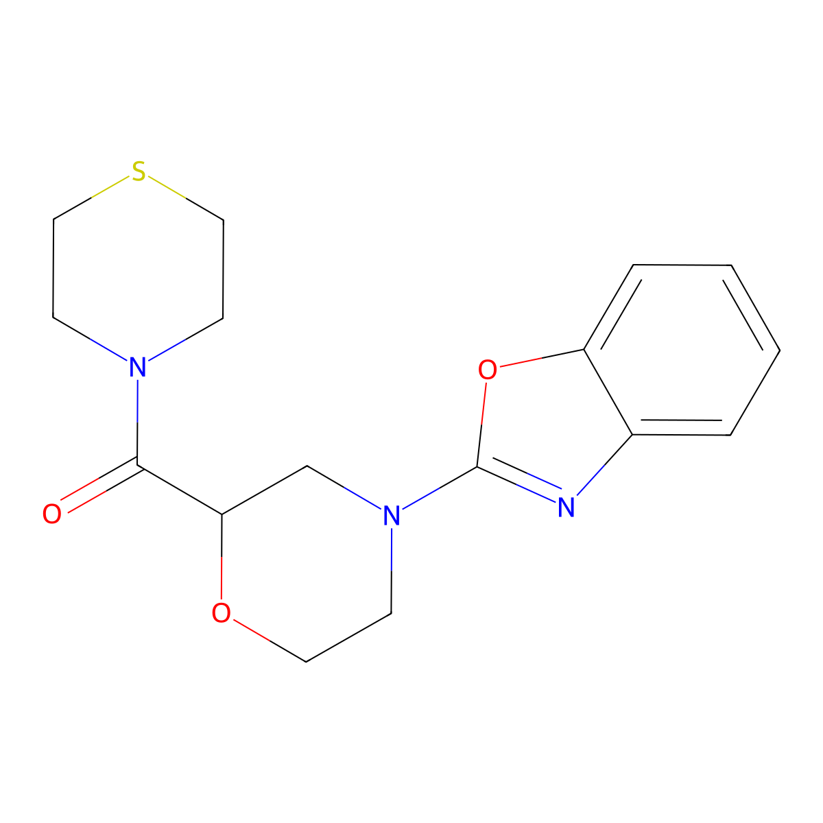 2-[2-(Thiomorpholine-4-carbonyl)morpholin-4-yl]-1,3-benzoxazole molecular structure, CAS 2415522-95-9