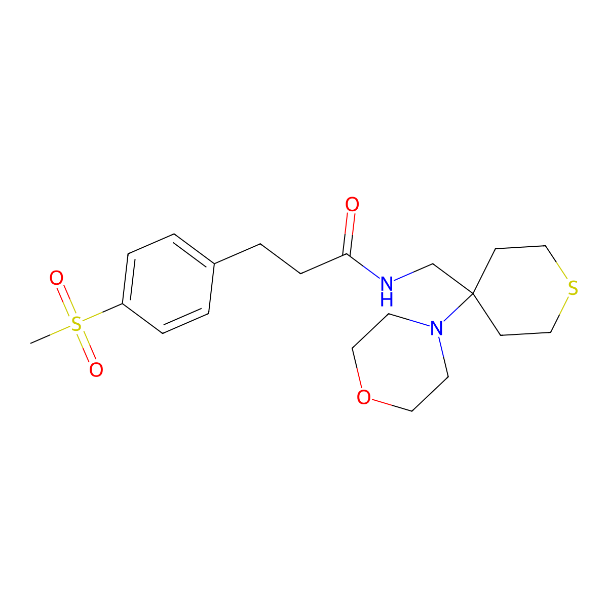 3-(4-methanesulfonylphenyl)-N-{[4-(morpholin-4-yl)thian-4-yl]methyl}propanamide molecular structure, CAS 2415523-01-0