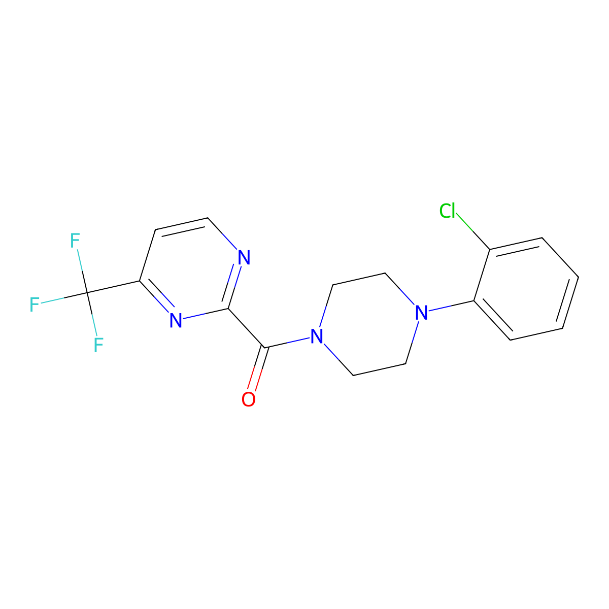 2-[4-(2-Chlorophenyl)piperazine-1-carbonyl]-4-(trifluoromethyl)pyrimidine molecular structure, CAS 2415523-02-1