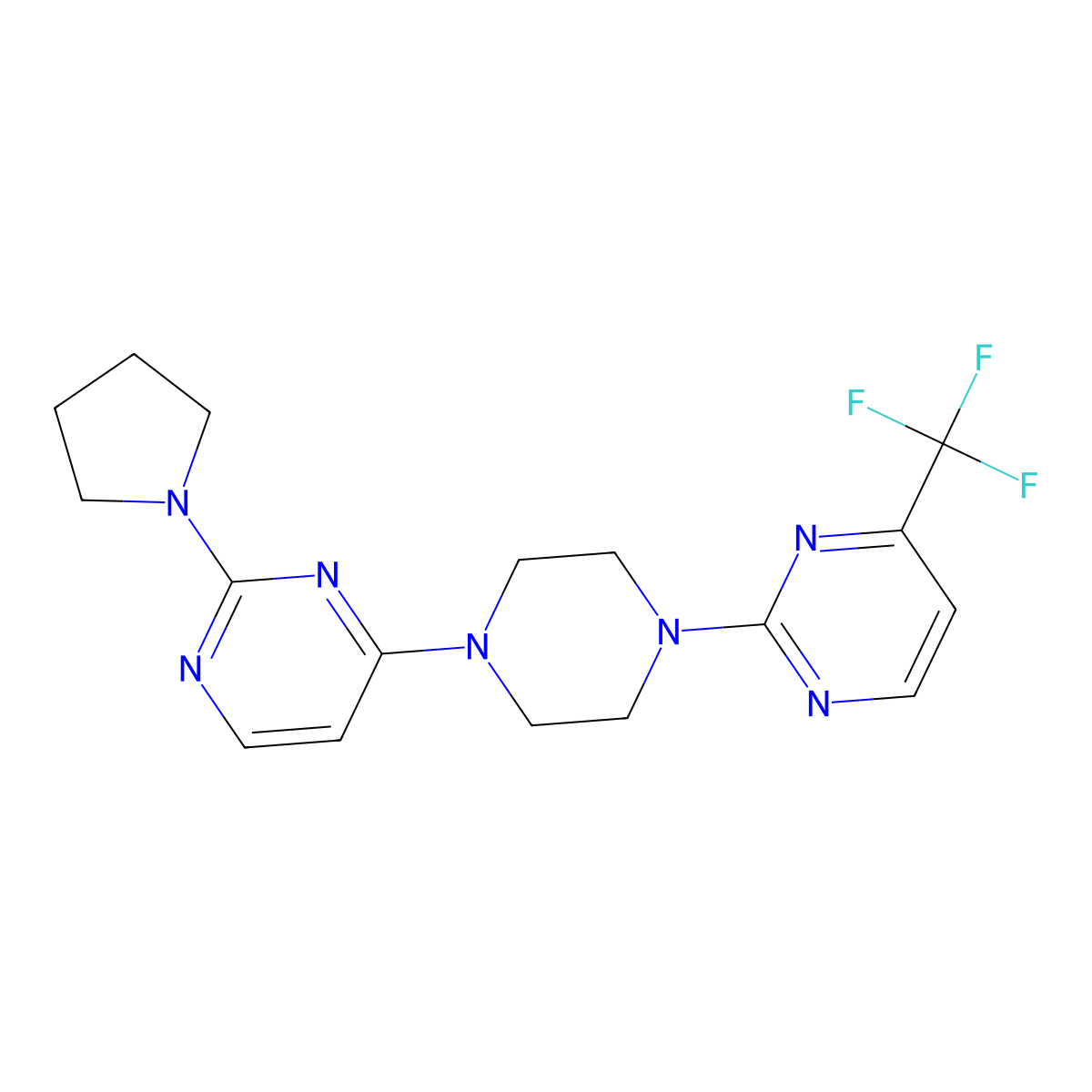 2-(Pyrrolidin-1-yl)-4-{4-[4-(trifluoromethyl)pyrimidin-2-yl]piperazin-1-yl}pyrimidine molecular structure, CAS 2415523-03-2