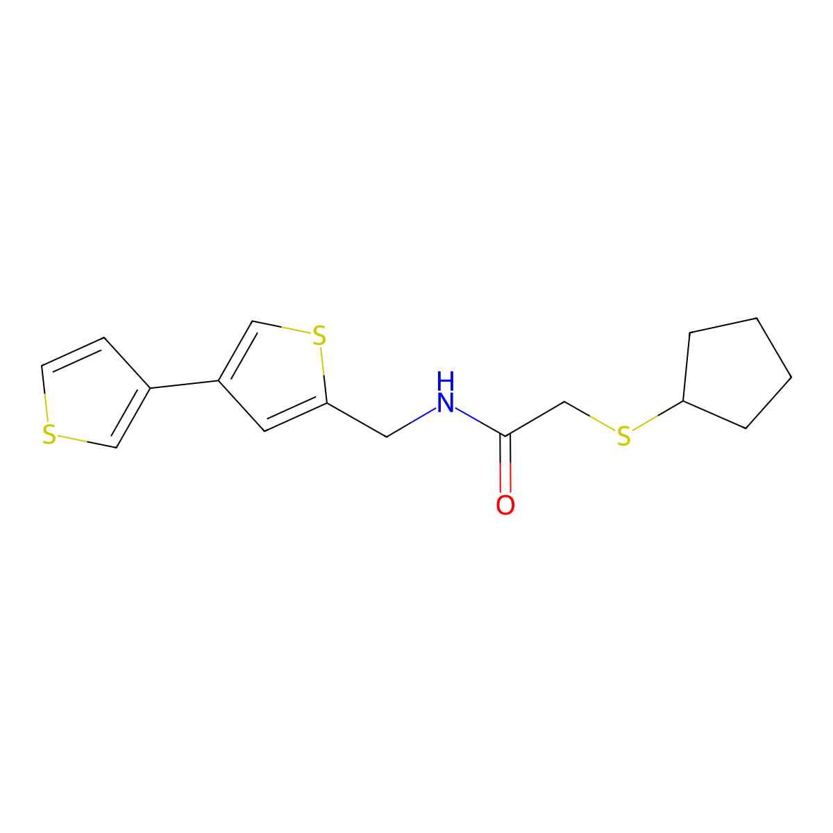 N-({[3,3'-bithiophene]-5-yl}methyl)-2-(cyclopentylsulfanyl)acetamide molecular structure, CAS 2415523-07-6
