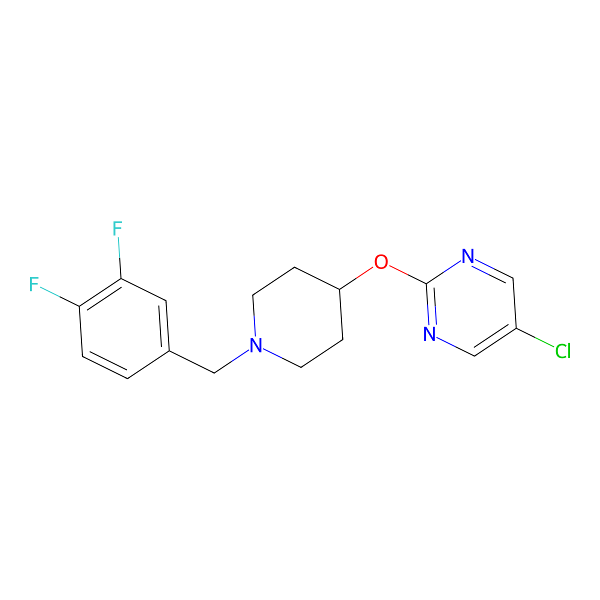 5-Chloro-2-({1-[(3,4-difluorophenyl)methyl]piperidin-4-yl}oxy)pyrimidine molecular structure, CAS 2415523-08-7