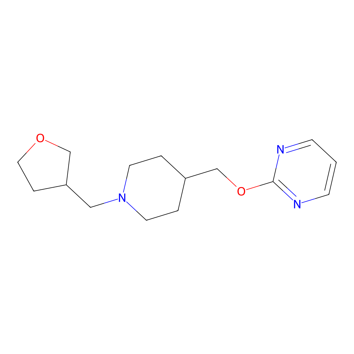 2-({1-[(Oxolan-3-yl)methyl]piperidin-4-yl}methoxy)pyrimidine molecular structure, CAS 2415523-11-2