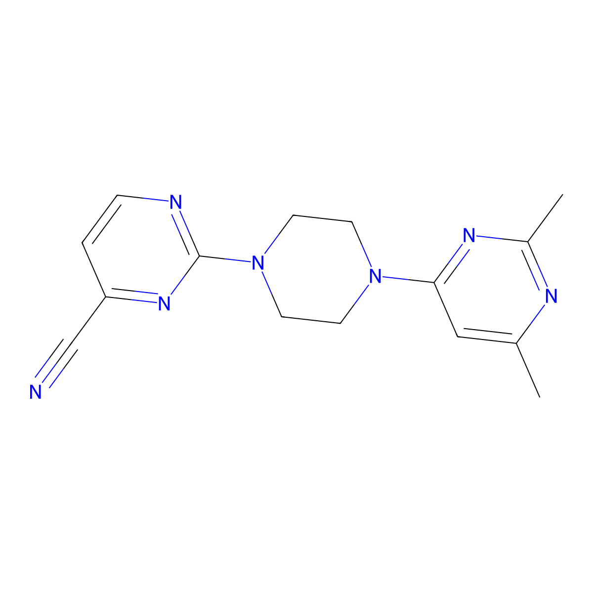 2-[4-(2,6-Dimethylpyrimidin-4-yl)piperazin-1-yl]pyrimidine-4-carbonitrile molecular structure, CAS 2415523-14-5