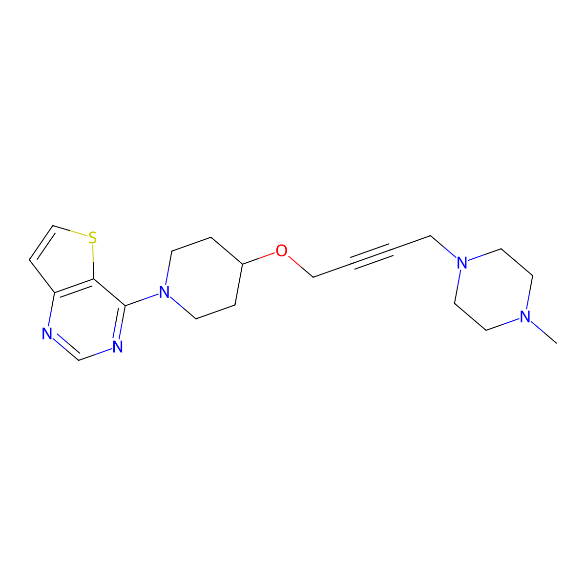 4-[4-[4-(4-Methylpiperazin-1-yl)but-2-ynoxy]piperidin-1-yl]thieno[3,2-d]pyrimidine molecular structure, CAS 2415523-20-3