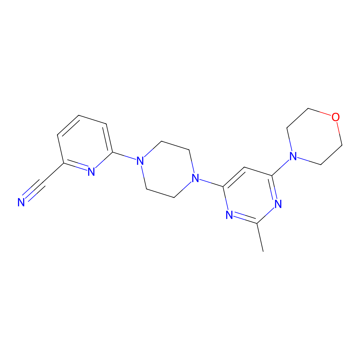 6-{4-[2-Methyl-6-(morpholin-4-yl)pyrimidin-4-yl]piperazin-1-yl}pyridine-2-carbonitrile molecular structure, CAS 2415523-22-5