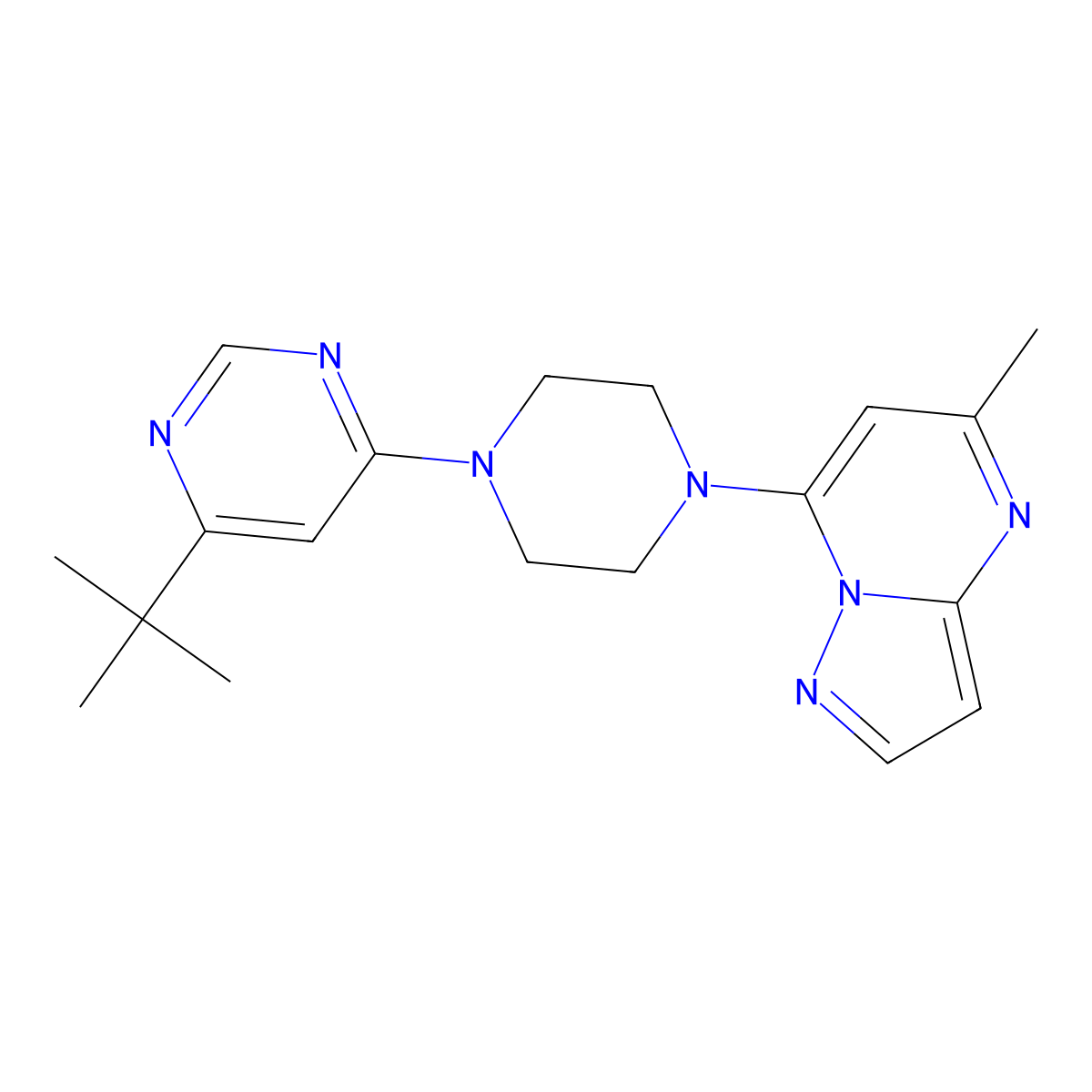 4-Tert-butyl-6-(4-{5-methylpyrazolo[1,5-a]pyrimidin-7-yl}piperazin-1-yl)pyrimidine molecular structure, CAS 2415523-29-2