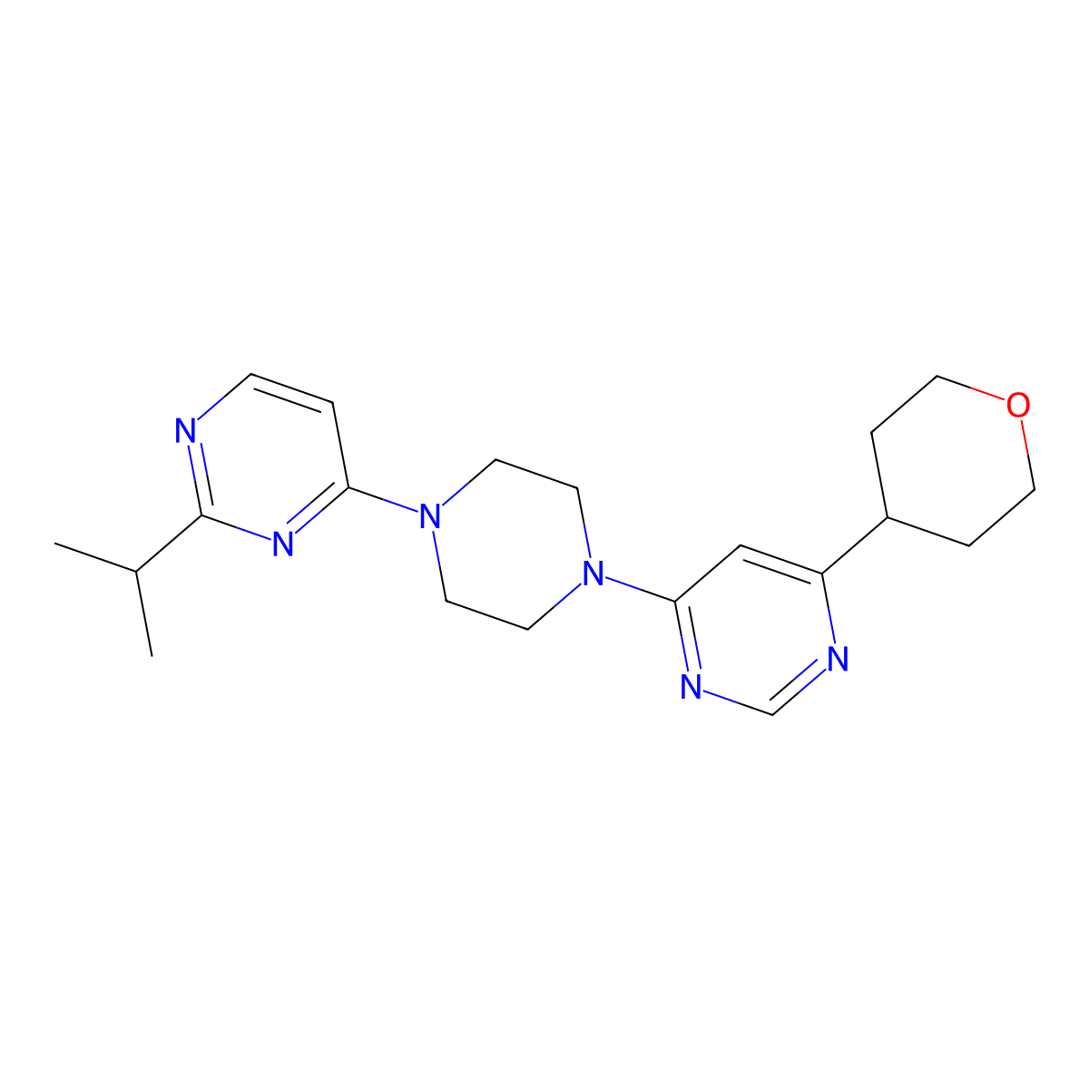 4-(Oxan-4-yl)-6-{4-[2-(propan-2-yl)pyrimidin-4-yl]piperazin-1-yl}pyrimidine molecular structure, CAS 2415523-37-2