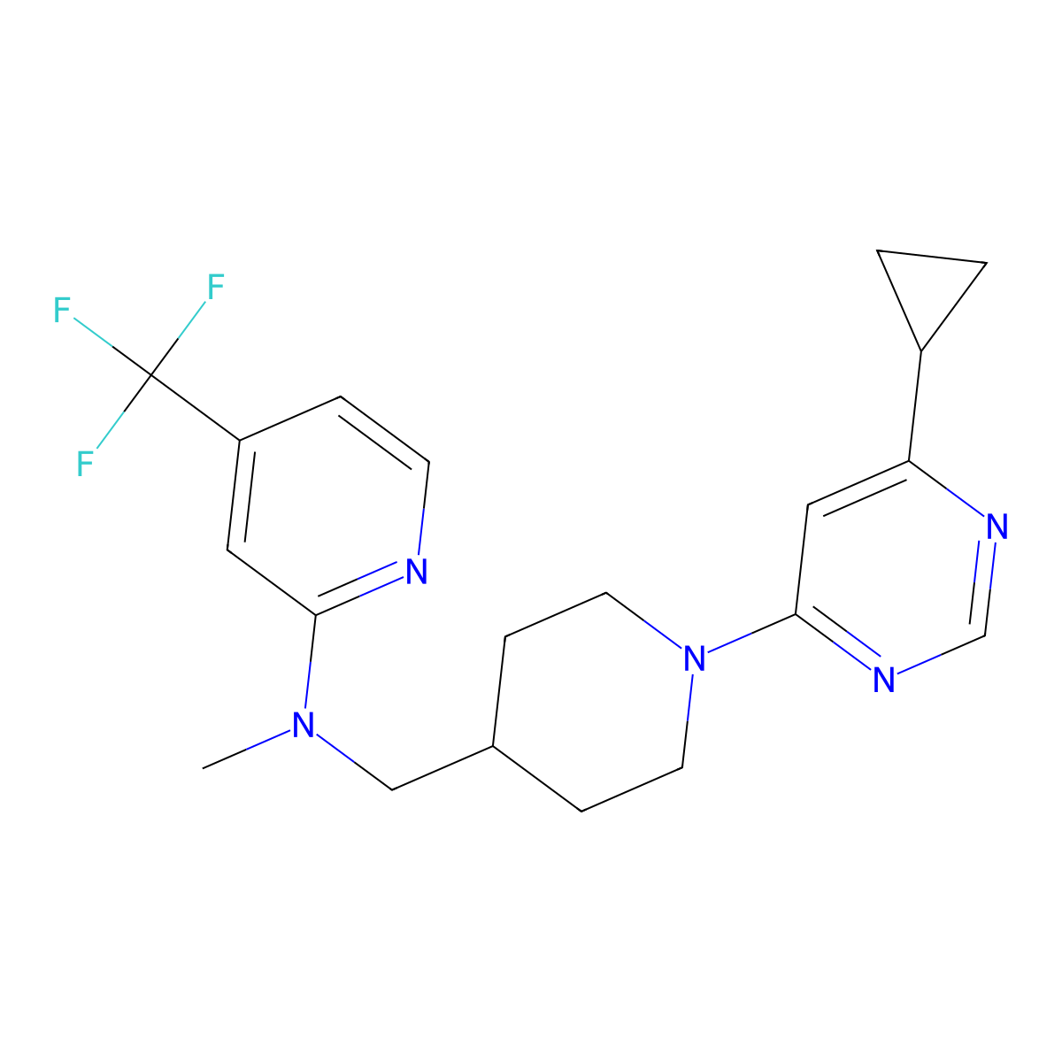 N-{[1-(6-cyclopropylpyrimidin-4-yl)piperidin-4-yl]methyl}-N-methyl-4-(trifluoromethyl)pyridin-2-amine molecular structure, CAS 2415523-38-3
