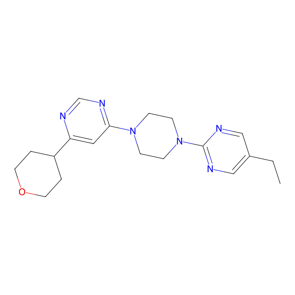 4-[4-(5-Ethylpyrimidin-2-yl)piperazin-1-yl]-6-(oxan-4-yl)pyrimidine molecular structure, CAS 2415523-41-8