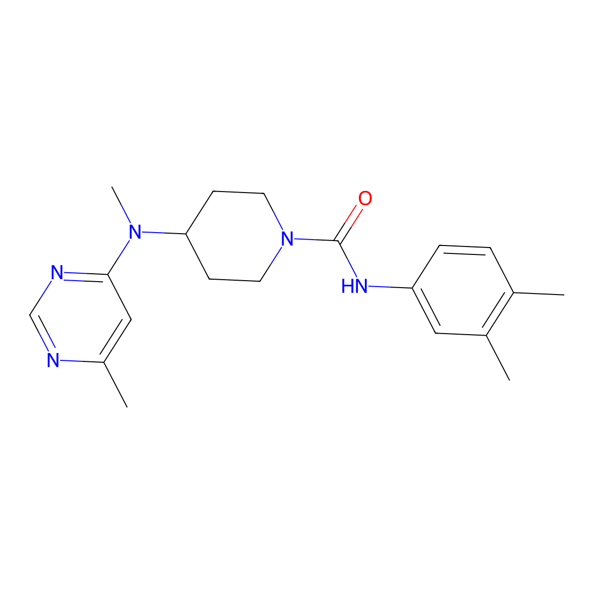 N-(3,4-dimethylphenyl)-4-[methyl(6-methylpyrimidin-4-yl)amino]piperidine-1-carboxamide molecular structure, CAS 2415523-45-2