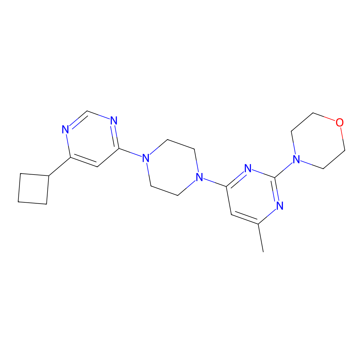 4-{4-[4-(6-Cyclobutylpyrimidin-4-yl)piperazin-1-yl]-6-methylpyrimidin-2-yl}morpholine molecular structure, CAS 2415523-46-3