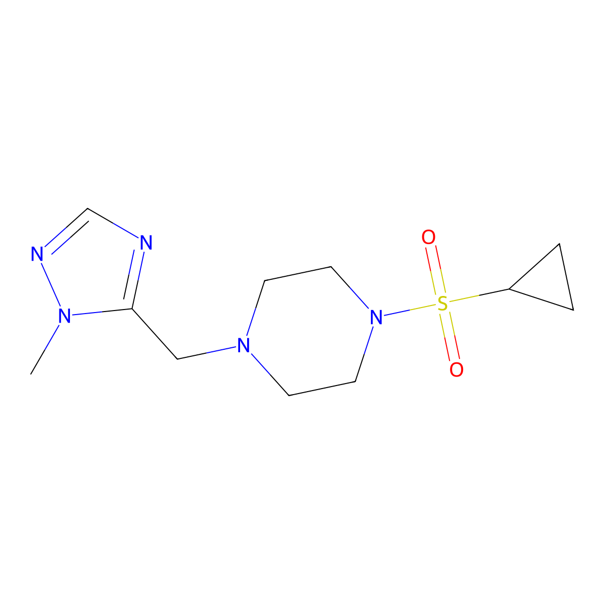 1-(cyclopropanesulfonyl)-4-[(1-methyl-1H-1,2,4-triazol-5-yl)methyl]piperazine molecular structure, CAS 2415523-47-4