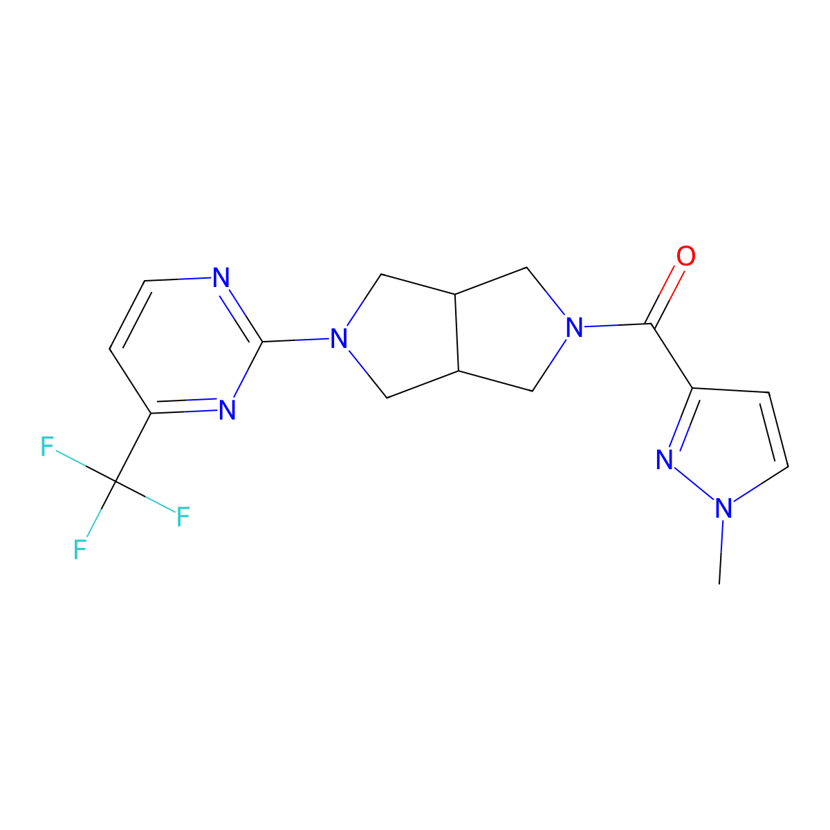 2-[5-(1-methyl-1H-pyrazole-3-carbonyl)-octahydropyrrolo[3,4-c]pyrrol-2-yl]-4-(trifluoromethyl)pyrimidine molecular structure, CAS 2415523-48-5