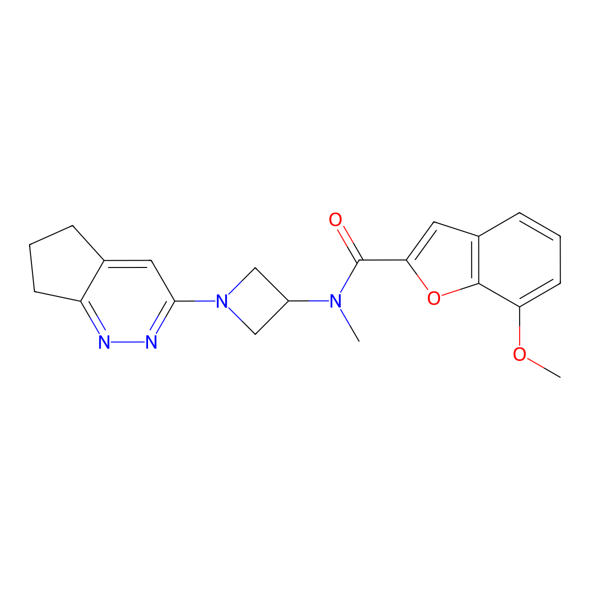 N-(1-{5H,6H,7H-cyclopenta[c]pyridazin-3-yl}azetidin-3-yl)-7-methoxy-N-methyl-1-benzofuran-2-carboxamide molecular structure, CAS 2415523-52-1