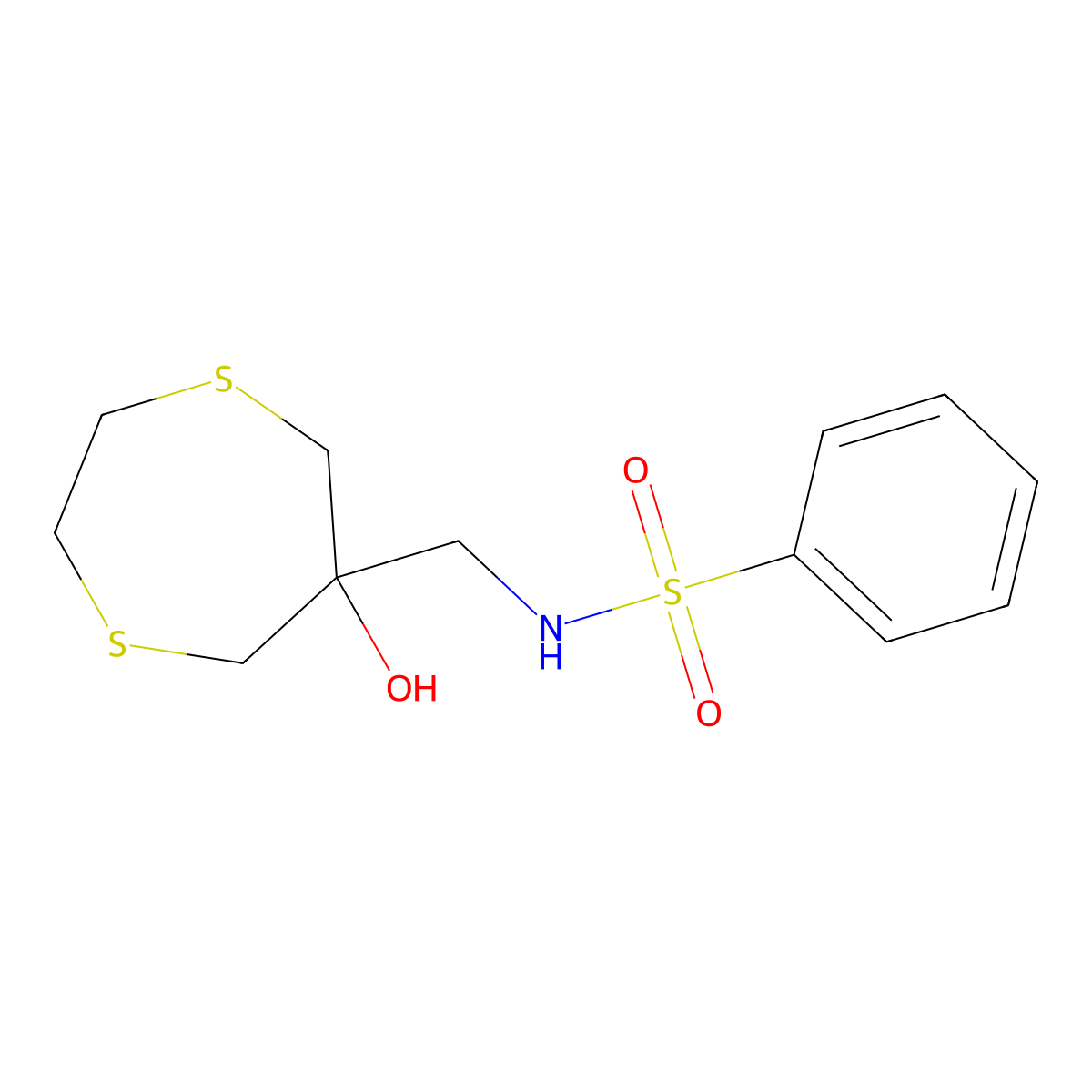 N-[(6-Hydroxy-1,4-dithiepan-6-yl)methyl]benzenesulfonamide molecular structure, CAS 2415523-68-9