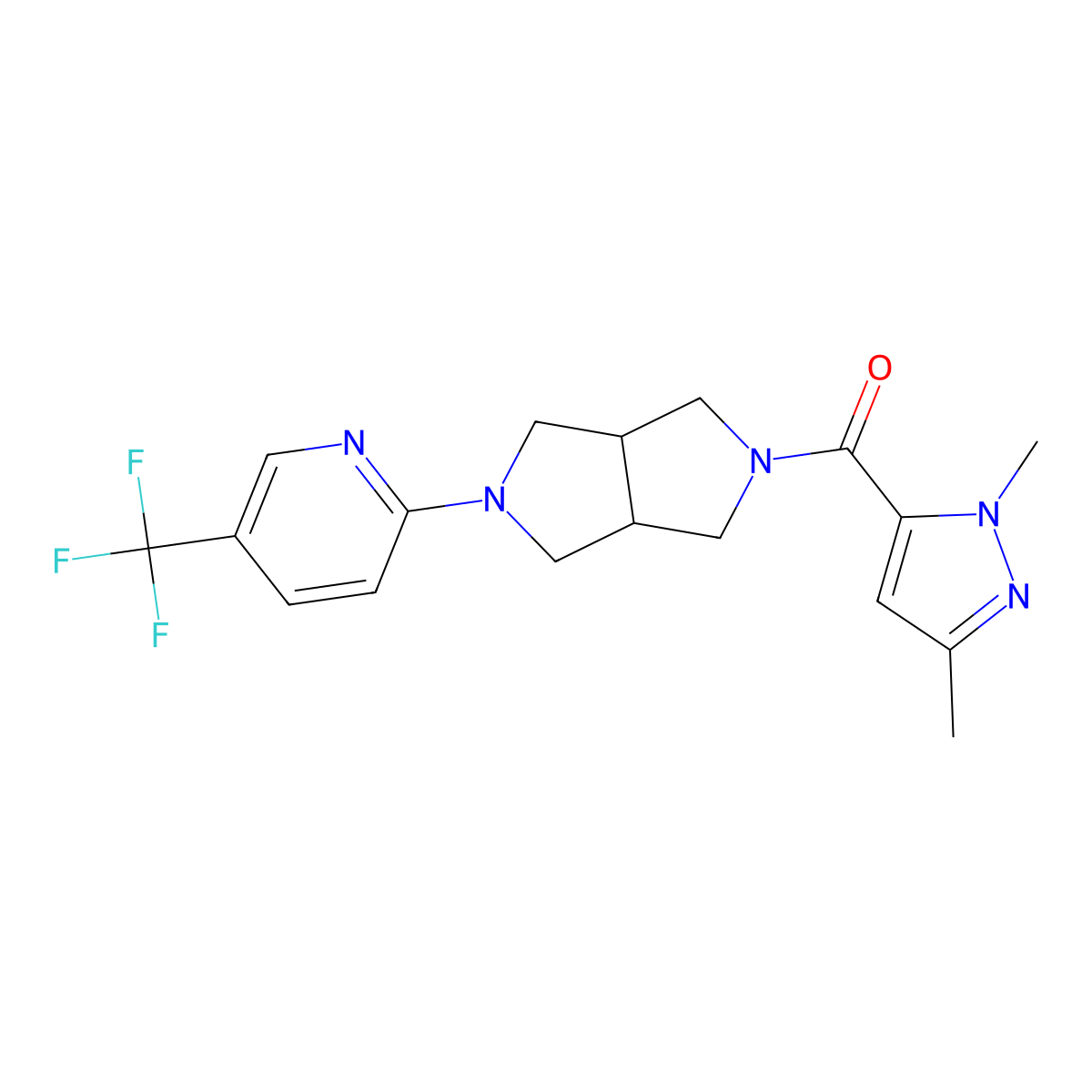 2-[5-(1,3-dimethyl-1H-pyrazole-5-carbonyl)-octahydropyrrolo[3,4-c]pyrrol-2-yl]-5-(trifluoromethyl)pyridine molecular structure, CAS 2415523-70-3