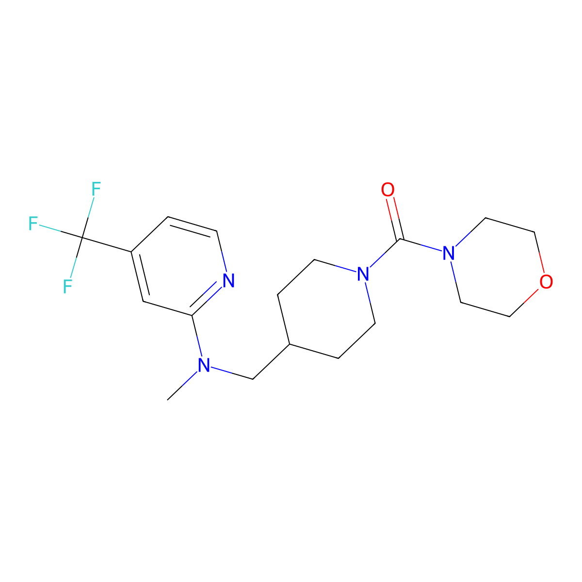 N-methyl-N-{[1-(morpholine-4-carbonyl)piperidin-4-yl]methyl}-4-(trifluoromethyl)pyridin-2-amine molecular structure, CAS 2415523-74-7