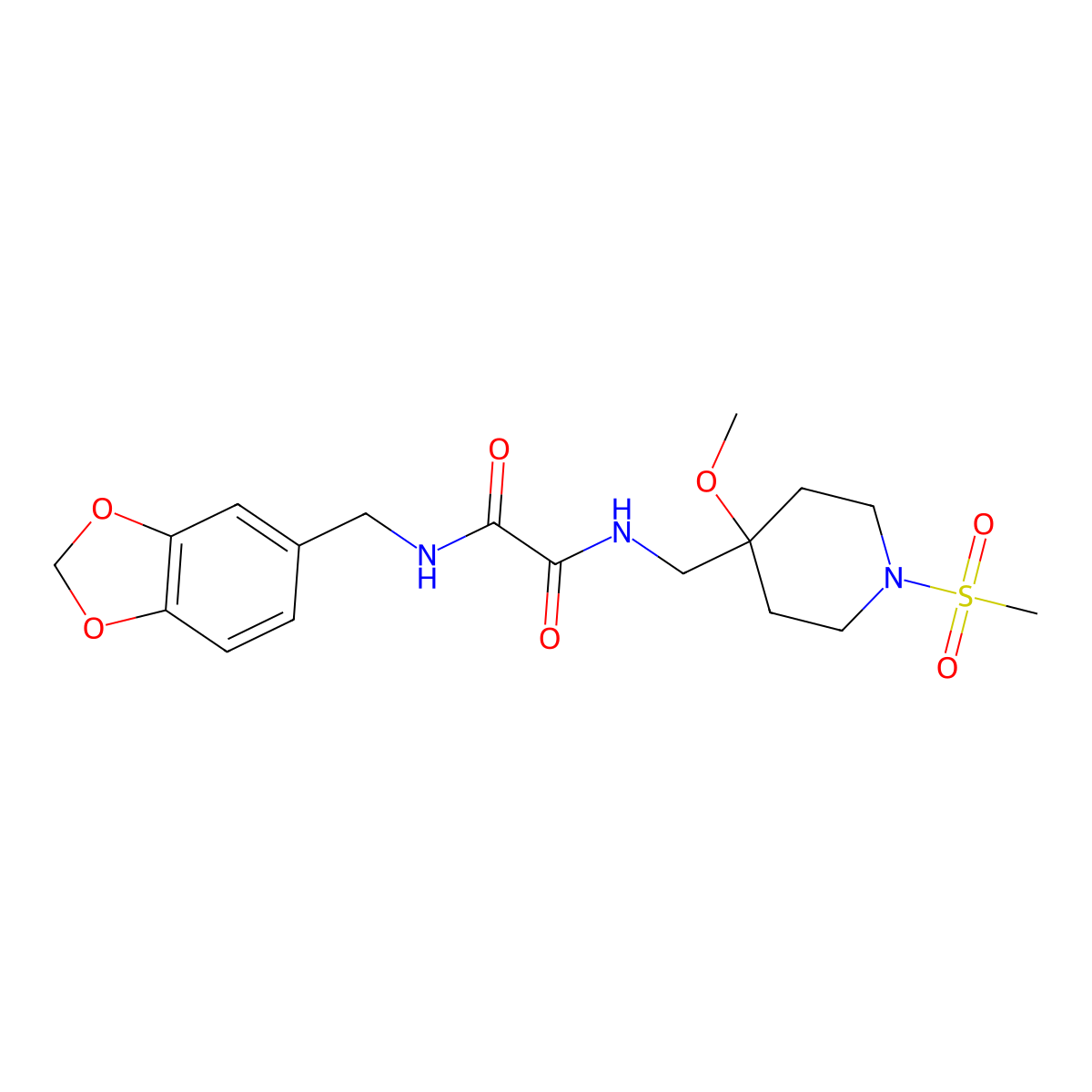 N-[(2H-1,3-benzodioxol-5-yl)methyl]-N'-[(1-methanesulfonyl-4-methoxypiperidin-4-yl)methyl]ethanediamide molecular structure, CAS 2415523-76-9