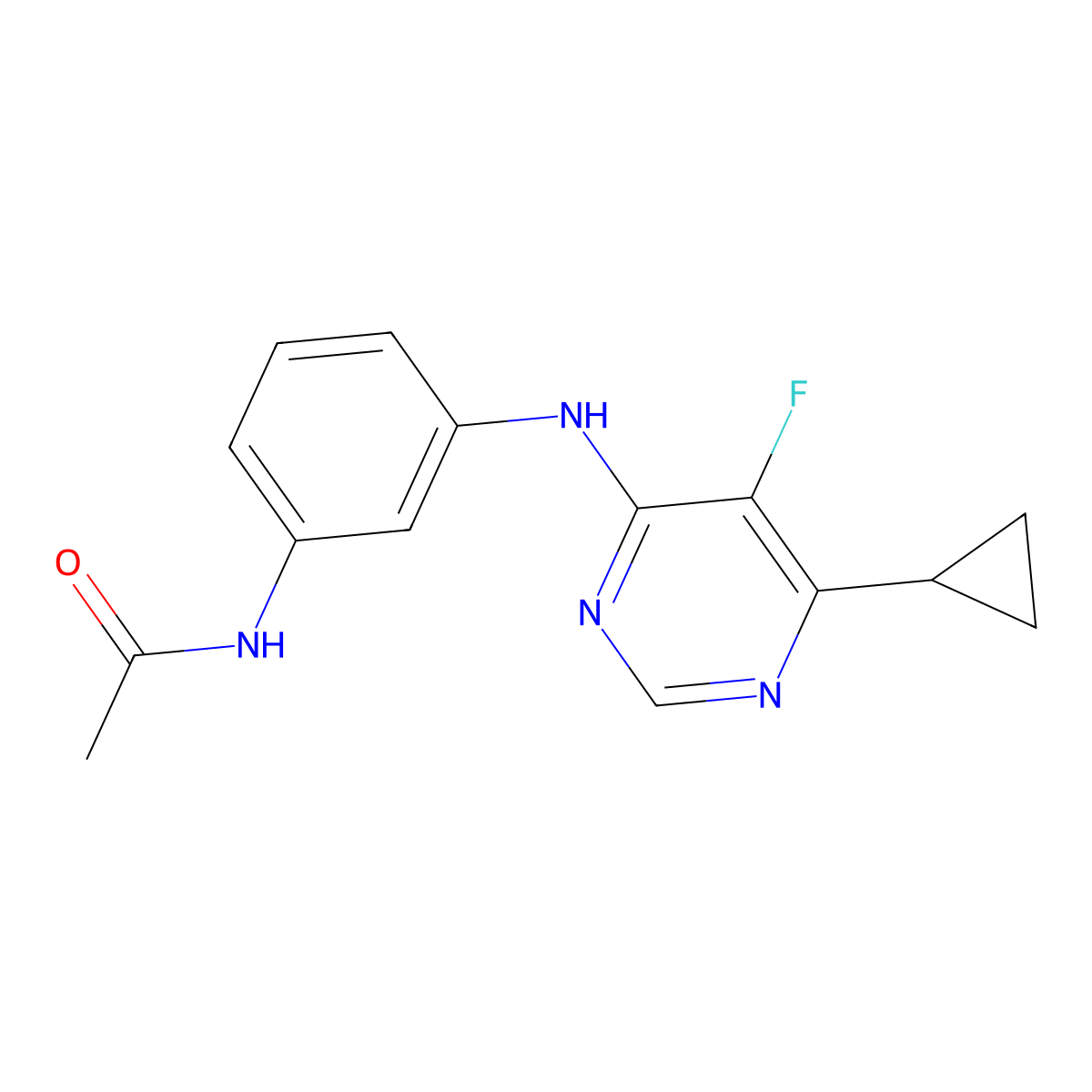 N-{3-[(6-cyclopropyl-5-fluoropyrimidin-4-yl)amino]phenyl}acetamide molecular structure, CAS 2415523-78-1