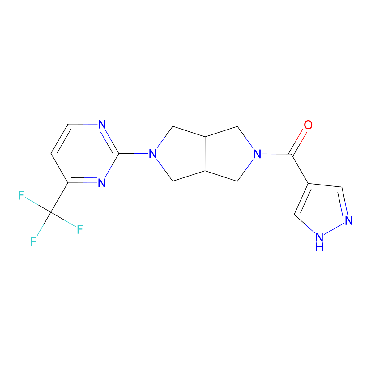 2-[5-(1H-pyrazole-4-carbonyl)-octahydropyrrolo[3,4-c]pyrrol-2-yl]-4-(trifluoromethyl)pyrimidine molecular structure, CAS 2415523-79-2