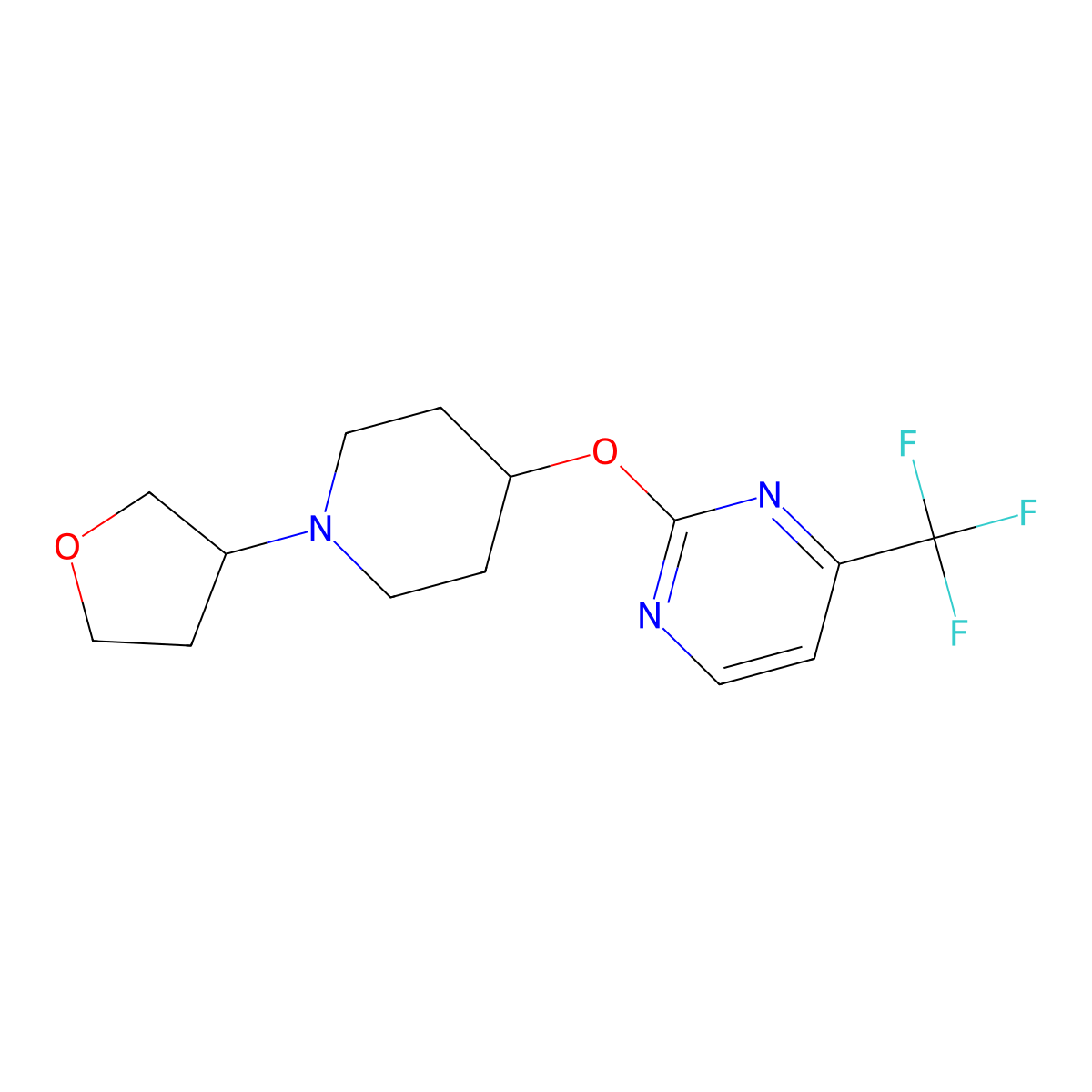 2-{[1-(Oxolan-3-yl)piperidin-4-yl]oxy}-4-(trifluoromethyl)pyrimidine molecular structure, CAS 2415523-80-5