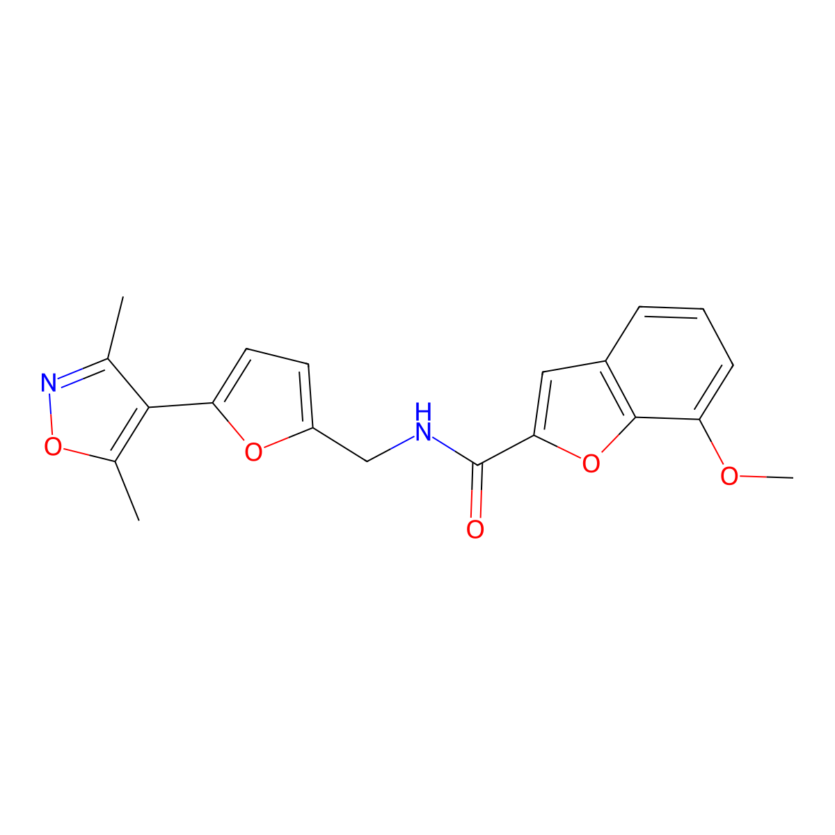 N-{[5-(3,5-dimethyl-1,2-oxazol-4-yl)furan-2-yl]methyl}-7-methoxy-1-benzofuran-2-carboxamide molecular structure, CAS 2415523-81-6