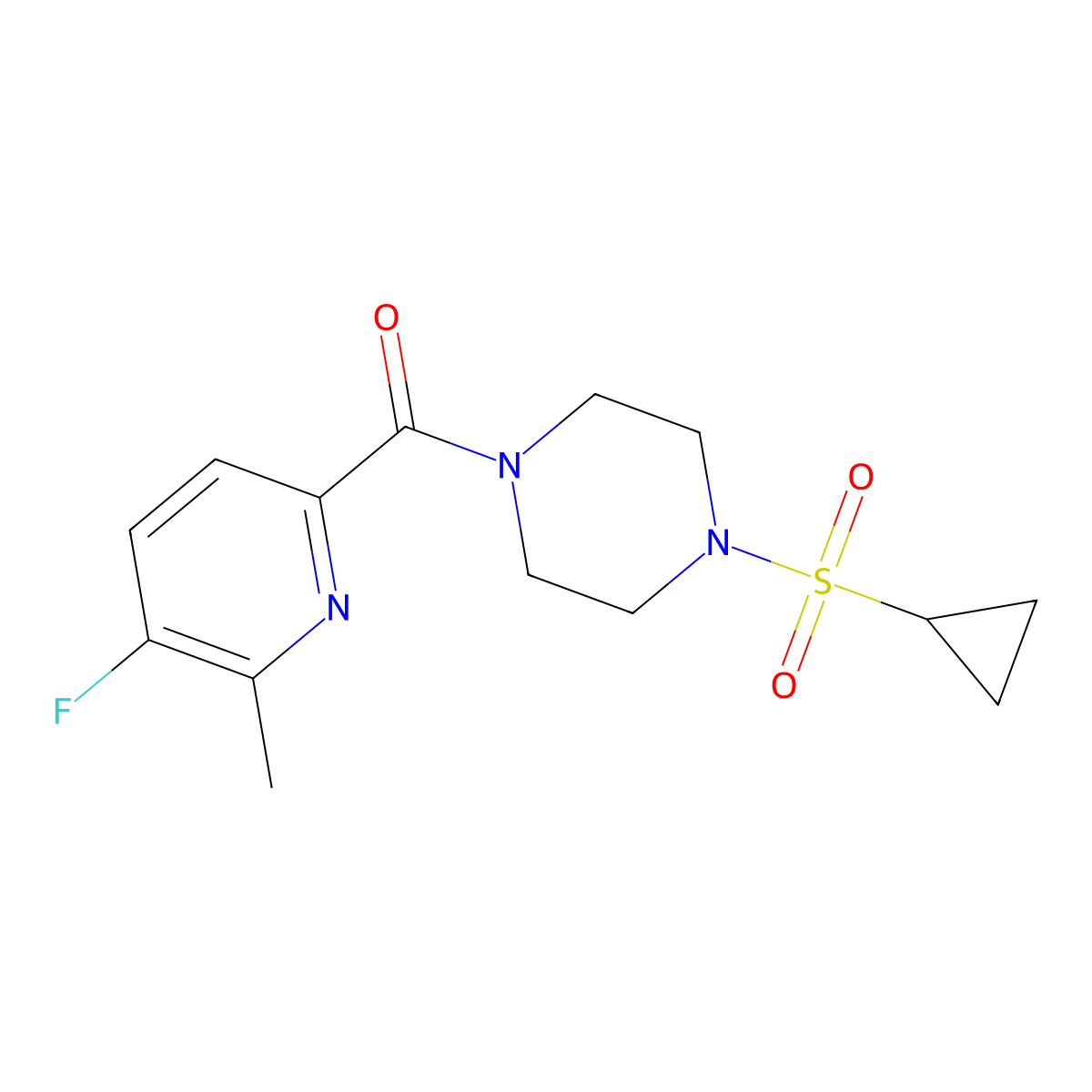 1-(Cyclopropanesulfonyl)-4-(5-fluoro-6-methylpyridine-2-carbonyl)piperazine molecular structure, CAS 2415523-82-7