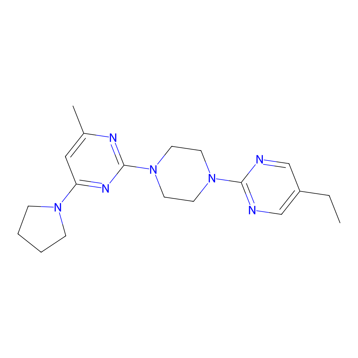 2-[4-(5-Ethylpyrimidin-2-yl)piperazin-1-yl]-4-methyl-6-(pyrrolidin-1-yl)pyrimidine molecular structure, CAS 2415523-83-8