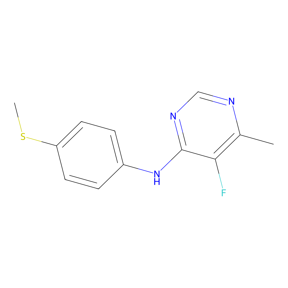 5-fluoro-6-methyl-N-[4-(methylsulfanyl)phenyl]pyrimidin-4-amine molecular structure, CAS 2415523-94-1