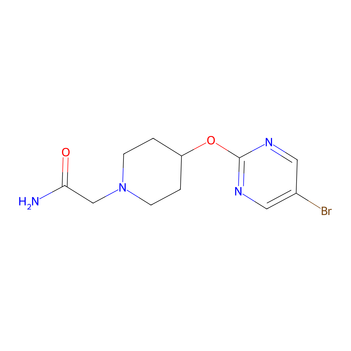 2-{4-[(5-Bromopyrimidin-2-yl)oxy]piperidin-1-yl}acetamide molecular structure, CAS 2415524-07-9