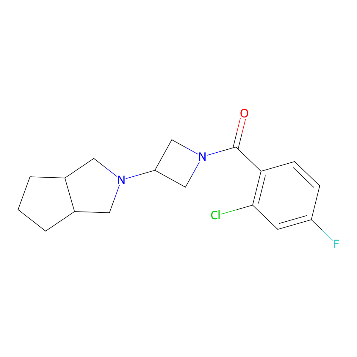 1-(2-Chloro-4-fluorobenzoyl)-3-{octahydrocyclopenta[c]pyrrol-2-yl}azetidine molecular structure, CAS 2415524-09-1