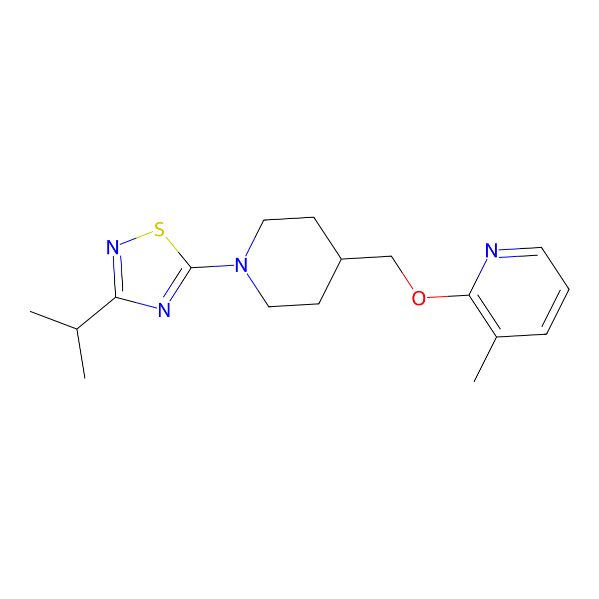 3-Methyl-2-({1-[3-(propan-2-yl)-1,2,4-thiadiazol-5-yl]piperidin-4-yl}methoxy)pyridine molecular structure, CAS 2415524-12-6