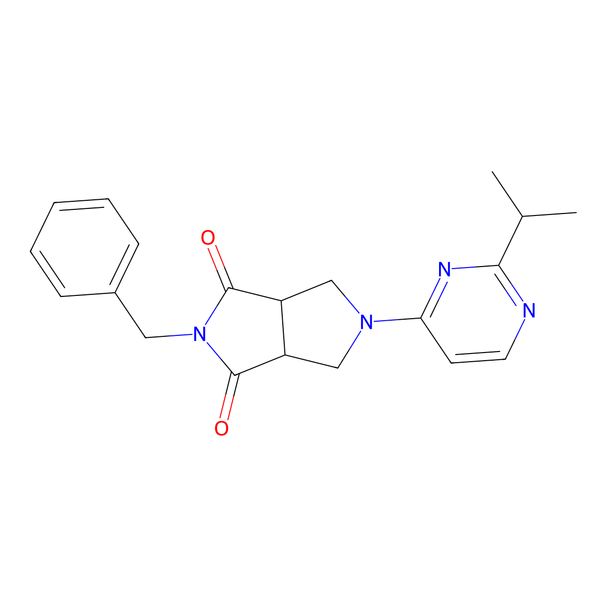 2-Benzyl-5-[2-(propan-2-yl)pyrimidin-4-yl]-octahydropyrrolo[3,4-c]pyrrole-1,3-dione molecular structure, CAS 2415524-20-6
