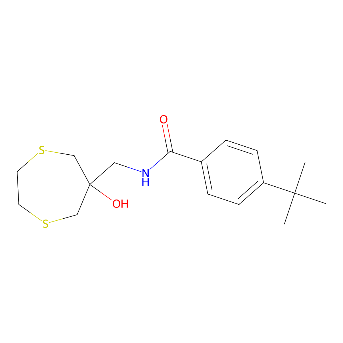4-Tert-butyl-N-[(6-hydroxy-1,4-dithiepan-6-yl)methyl]benzamide molecular structure, CAS 2415524-21-7
