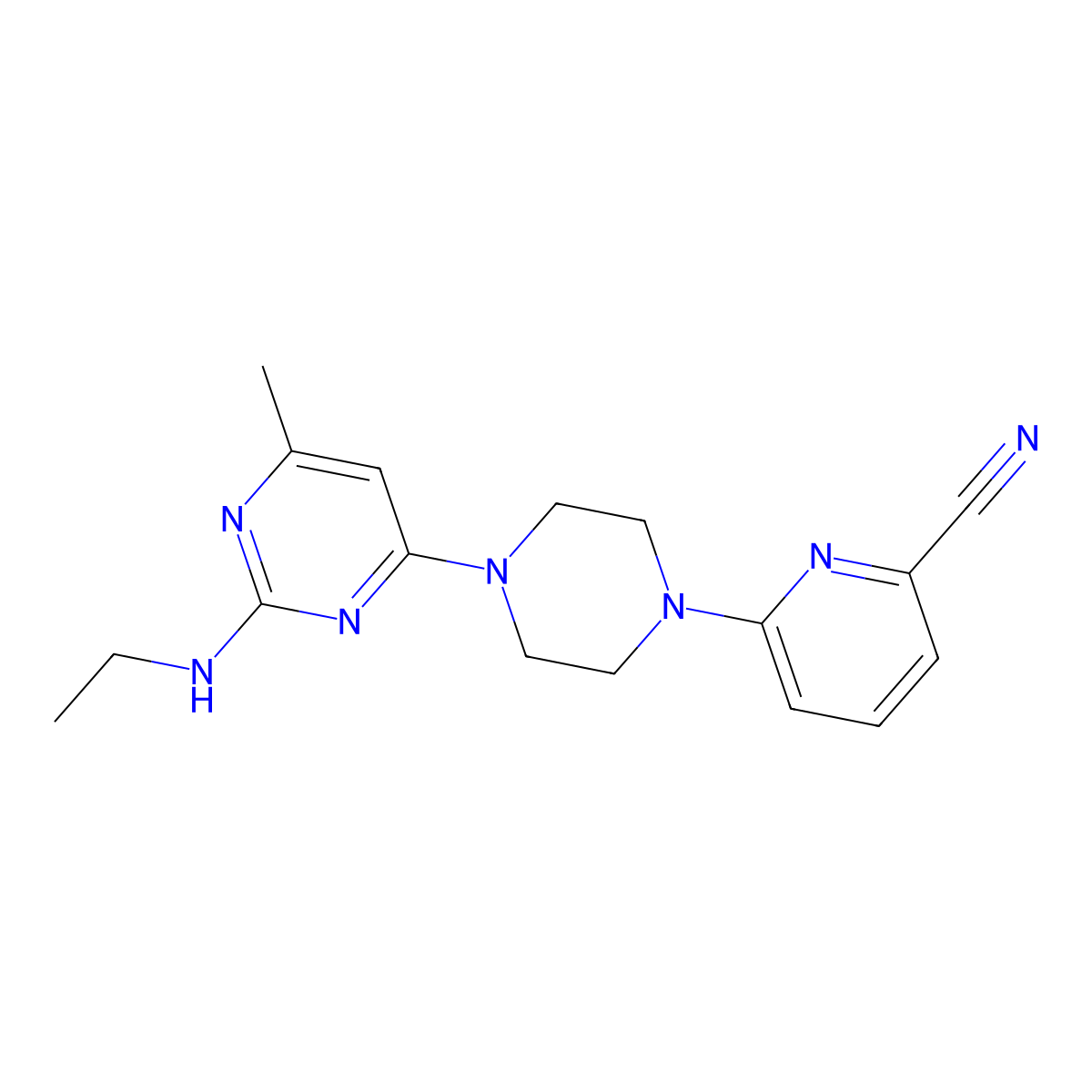 6-{4-[2-(Ethylamino)-6-methylpyrimidin-4-yl]piperazin-1-yl}pyridine-2-carbonitrile molecular structure, CAS 2415524-29-5