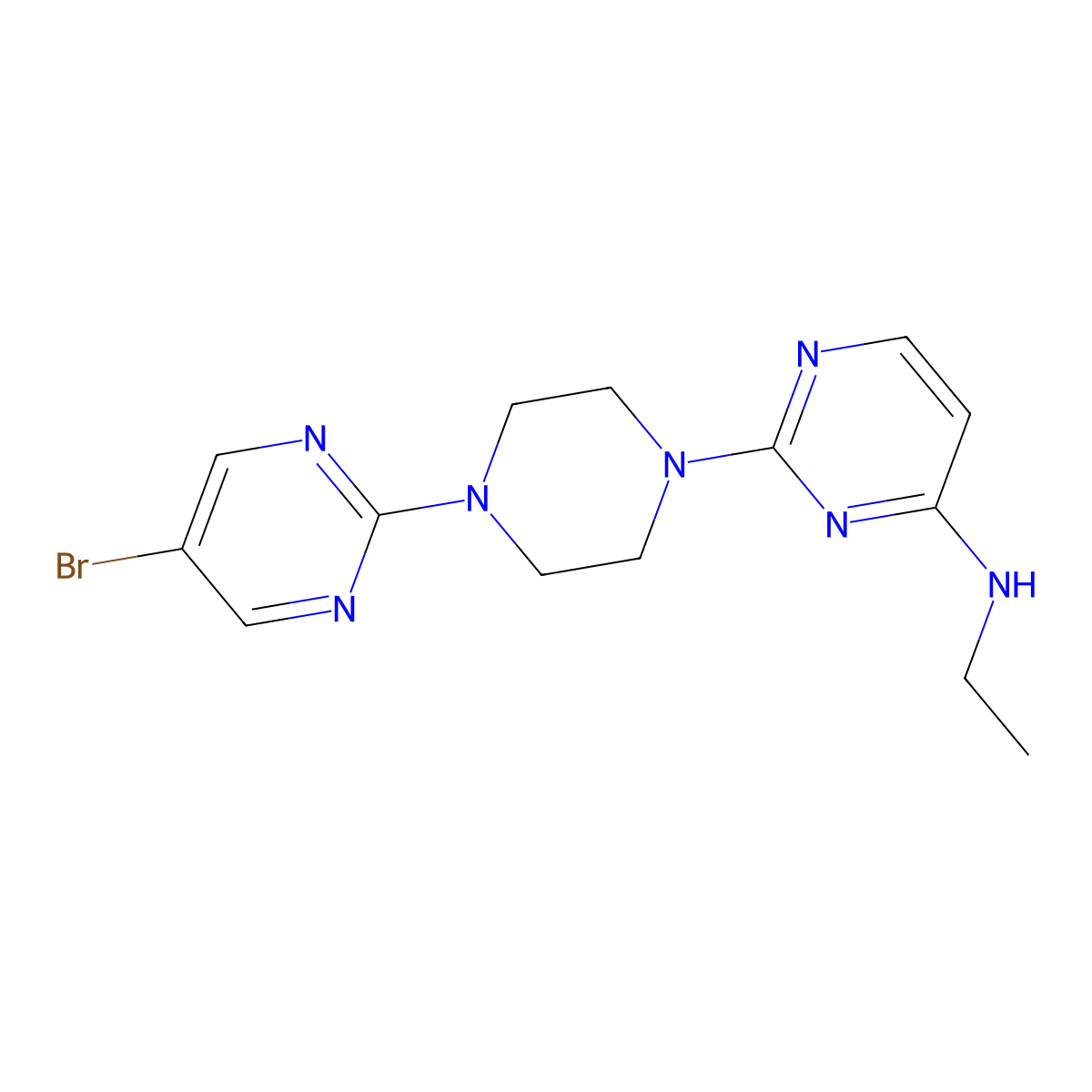 2-[4-(5-bromopyrimidin-2-yl)piperazin-1-yl]-N-ethylpyrimidin-4-amine molecular structure, CAS 2415524-35-3