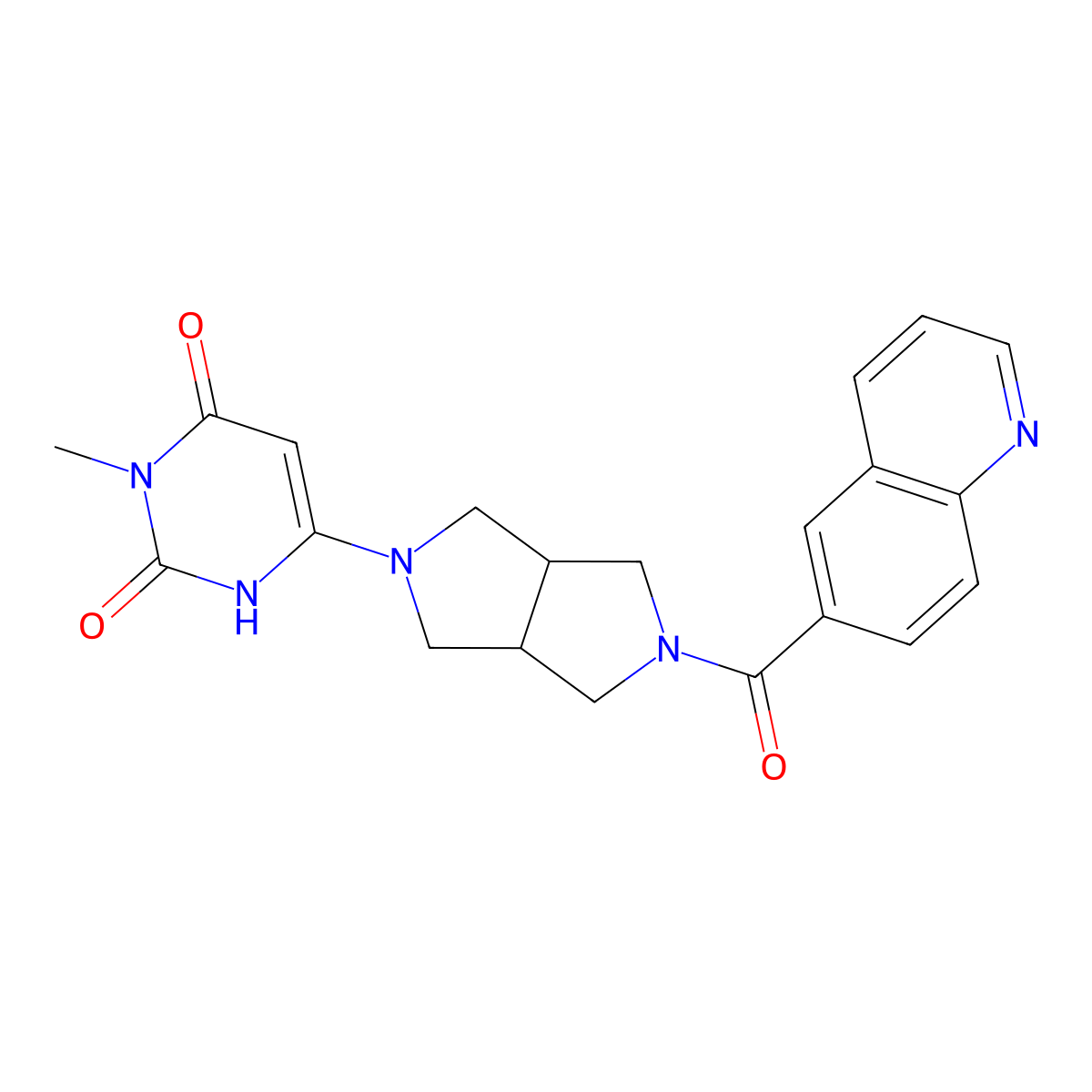 3-Methyl-6-[5-(quinoline-6-carbonyl)-octahydropyrrolo[3,4-c]pyrrol-2-yl]-1,2,3,4-tetrahydropyrimidine-2,4-dione molecular structure, CAS 2415524-36-4