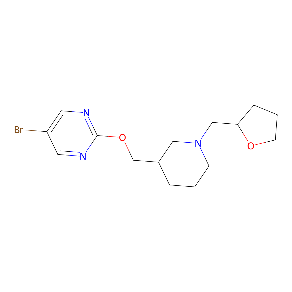 5-Bromo-2-({1-[(oxolan-2-yl)methyl]piperidin-3-yl}methoxy)pyrimidine molecular structure, CAS 2415524-37-5