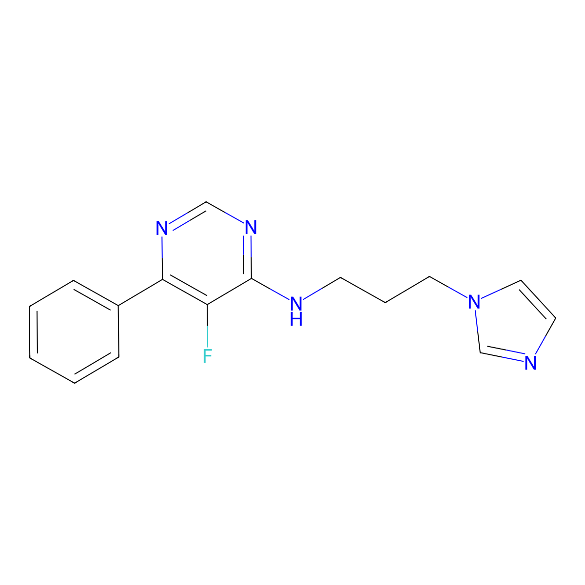 5-fluoro-N-[3-(1H-imidazol-1-yl)propyl]-6-phenylpyrimidin-4-amine molecular structure, CAS 2415524-42-2